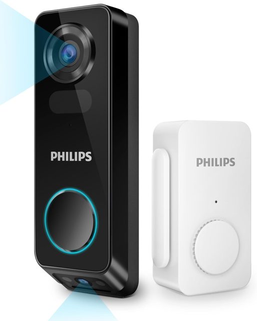 PHILIPS Security Video Doorbell Camera with Chime, Dual Cameras, 2K QHD