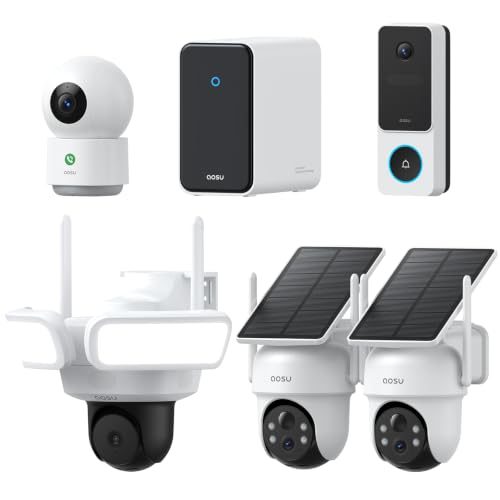 aosu G12 Security Camera System, 5MP Solar Cameras, Floodlight, Doorbell