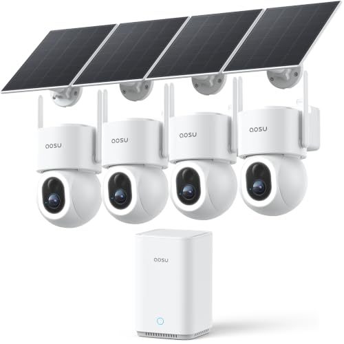 aosu D1 Max, 4-Cam Kit, 4K Solar Security Cameras System Wireless Outdoor