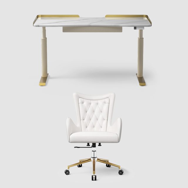 Estand Standing Desk with Drawers & Miya Adjustable Office Chair Set
