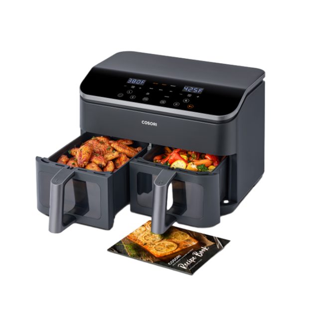 COSORI Dual Basket 9.0 Quart Air Fryer, Roast, Reheat, Broil & 130 Recipes for Easy Cooking