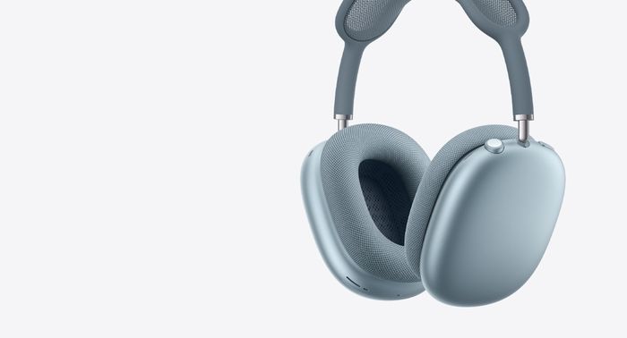Apple AirPods Max - AirPods Max 2 headphones, side exterior, blue color, inside and outside of ear cushions, Digital Crown