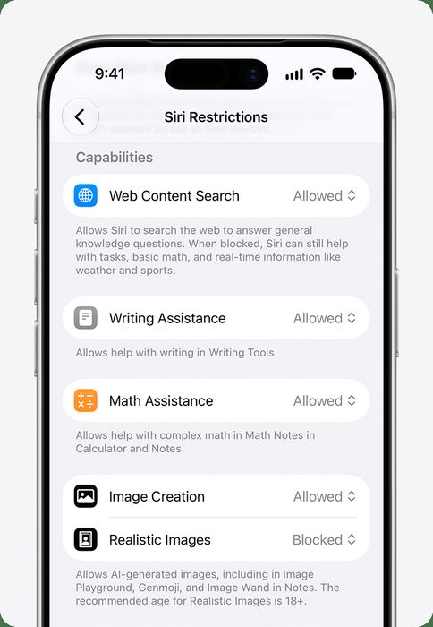 Apple Screen Time - iPhone displays Screen Time's Content & Privacy Restrictions menu for parental controls.