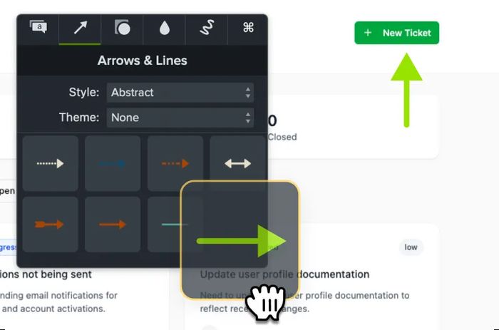 The camtasia timeline is shown with several pieces of media and effects on them, a cursor is dragging the kinetic cursor effect onto a recording track