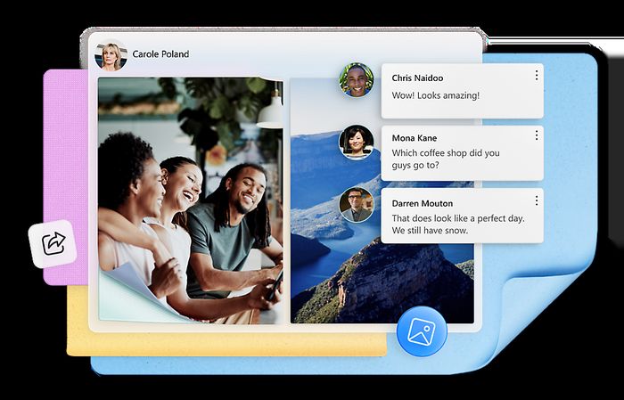 Microsoft OneDrive - A group of people smiling and looking at a phone.